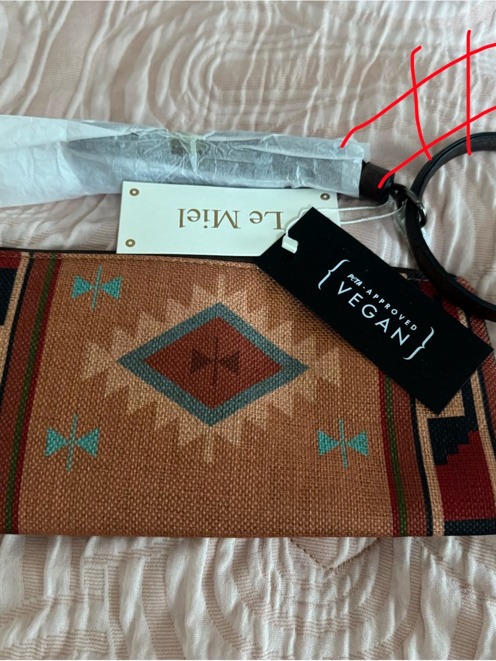 Le Miel Vegan Southwestern Wristlet - Tan & Teal